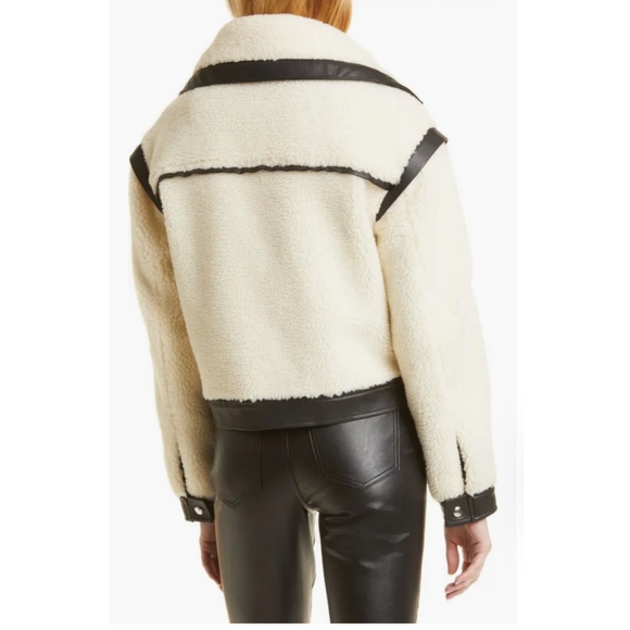 Veronica Beard Colorblock Pattern Jacket Anita Faux Shearling With Cotton Piping - Picture 5 of 8